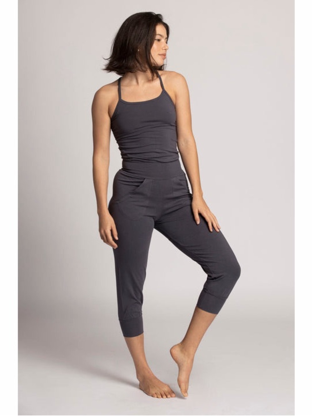 Ripple Organic Cotton Yoga Jumpsuit in Organic Steel Gray Size Large NEW NWT